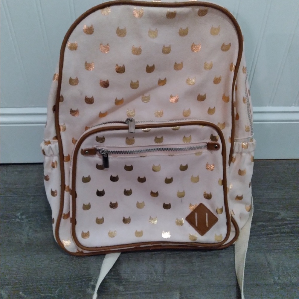 Pink and gold cat backpack
